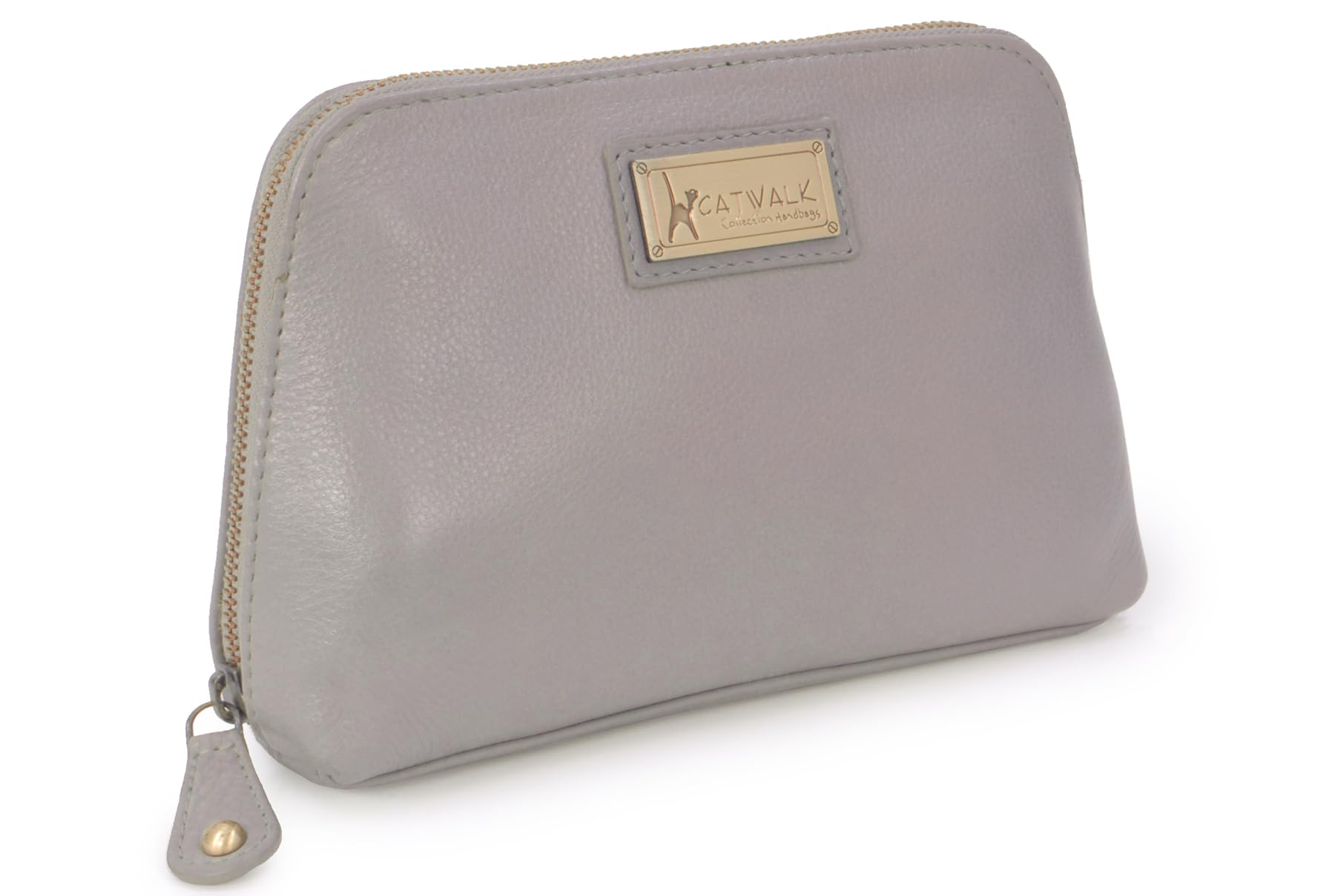 Catwalk Collection Handbags - Women's Leather Cosmetic Bag - Medium Travel Makeup Pouch - Make-Up Case - Emma - Grey