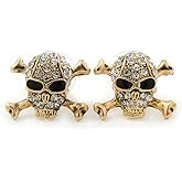 Gold Plated Crystal 'Skull & Crossbones' Stud Earrings - 15mm Length