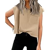 Tankaneo Womens Crop Tank Top Cap Sleeve Summer Tops Loose Casual Basic Crewneck Shirts with Pockets