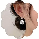 Erimberate Bohemian Crystal Flower Earrings White Cz Paved Flower Earrings Enamel Camellia Flower Drop Earrings Enamel Rose Dangle Earrings Jewelry for Women Gifts