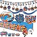 Hot Wheels Wild Racer MEGA Birthday Party Supplies Pack For 16 Guests With Small Dessert Plates and Napkins, Tablecover, Cups, Add An Age Birthday Banner, Swirl Decorations, Candles, and Exclusive Pin