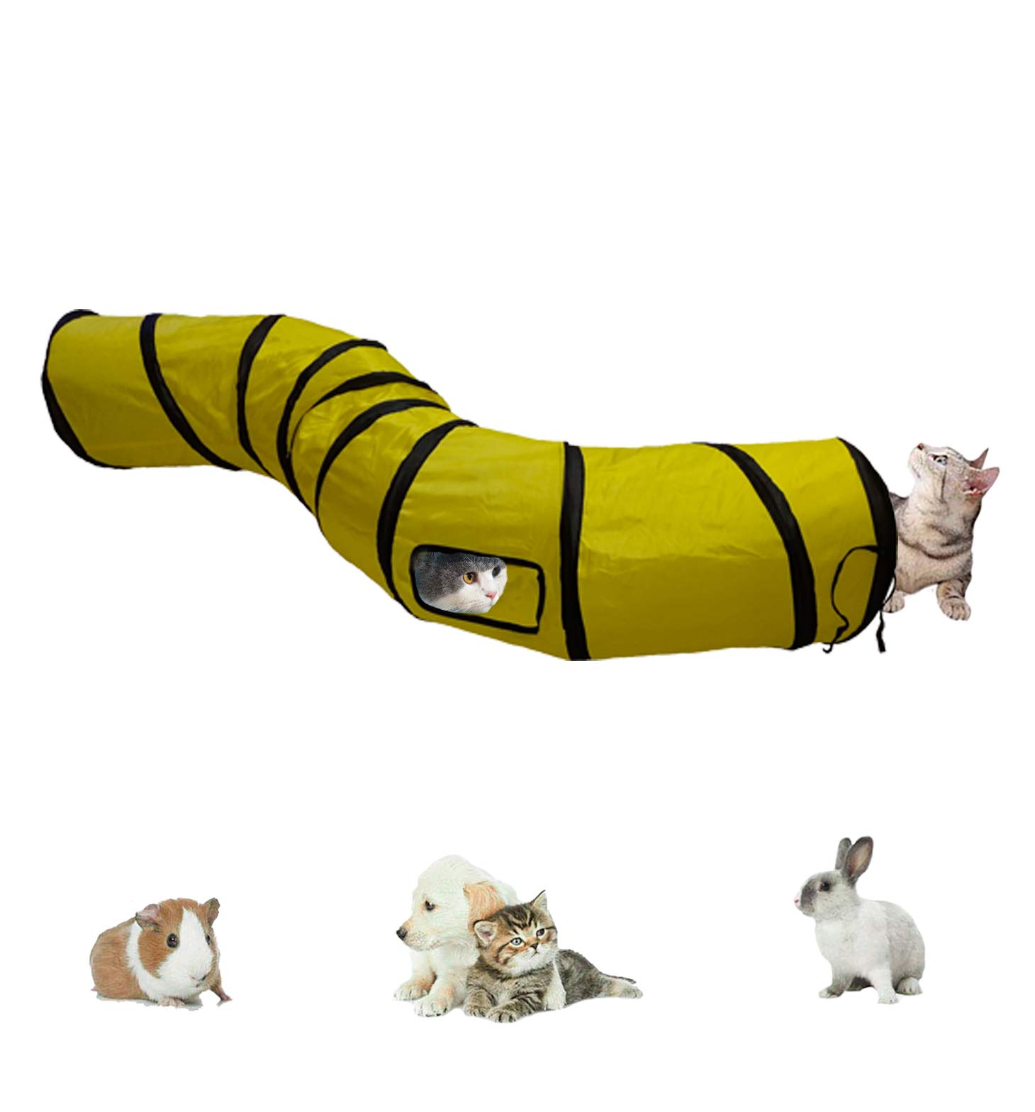 U life Lightweight Collapsible S-shape Pet Cat Tunnel, Interactive Maze House Toy for Cat,Small Rabbits,Kittens,Puppy, Ferrets, Guinea Pig(S-shape, Yellow)
