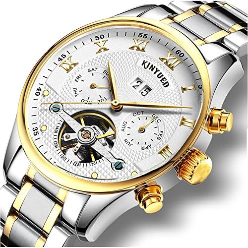 Men Business Automatic Watch Tourbillon Mechanical Watch Calendar Display Stainless Steel Band