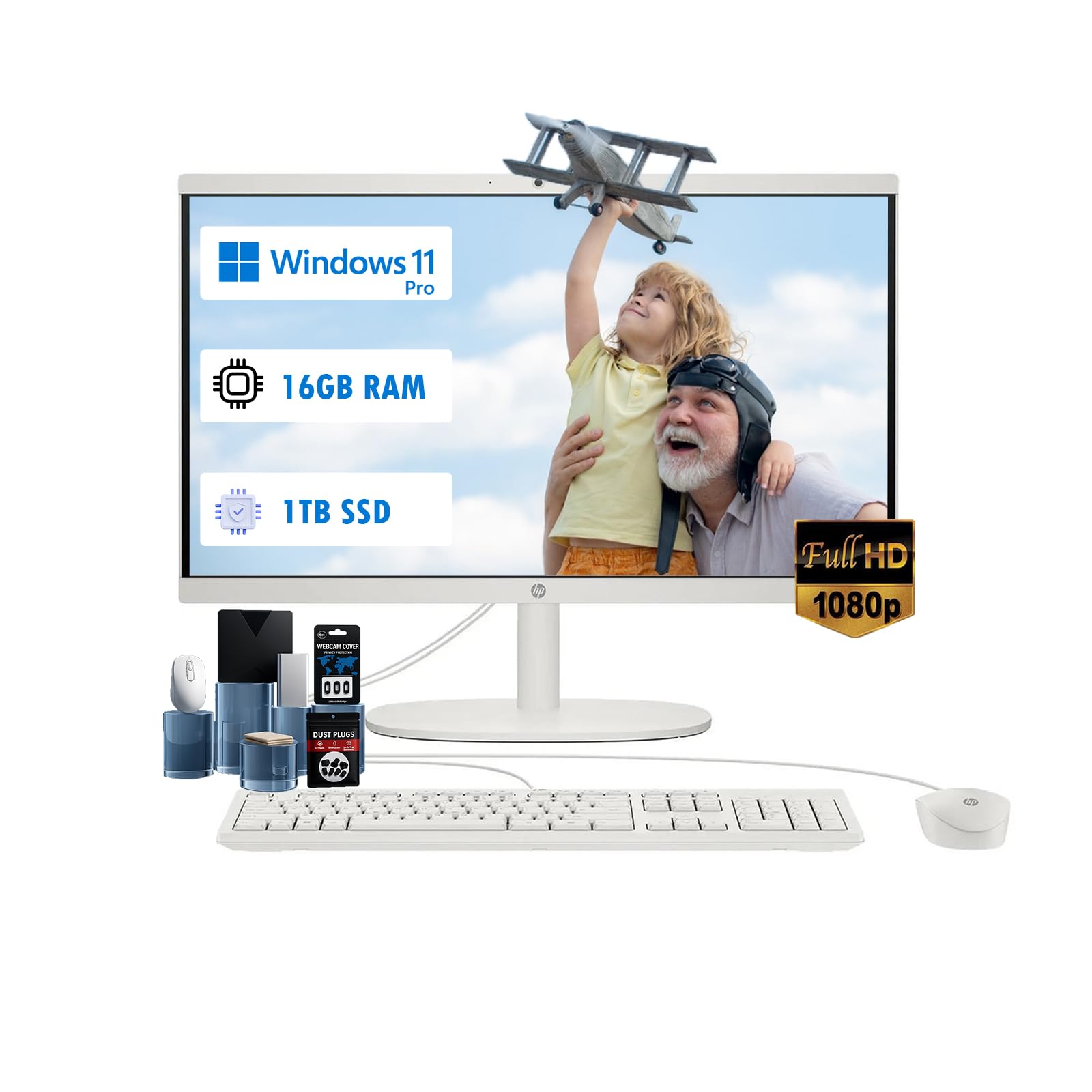 HP All-in-One Computer - 21.5'' FHD Anti-Glare Display, Home Desktop PC, Win 11 Pro, Wired KB & Mouse, Wi-Fi 6, Bluetooth, Intel Celeron J4025, HD Webcam (16GB RAM | 1TB SSD) Image HP All-in-One Computer - 21.5'' FHD Anti-Glare Display, Home Desktop PC, Win 11 Pro, Wired KB & Mouse, Wi-Fi 6, Bluetooth, Intel Celeron J4025, HD Webcam (16GB RAM | 1TB SSD) Image