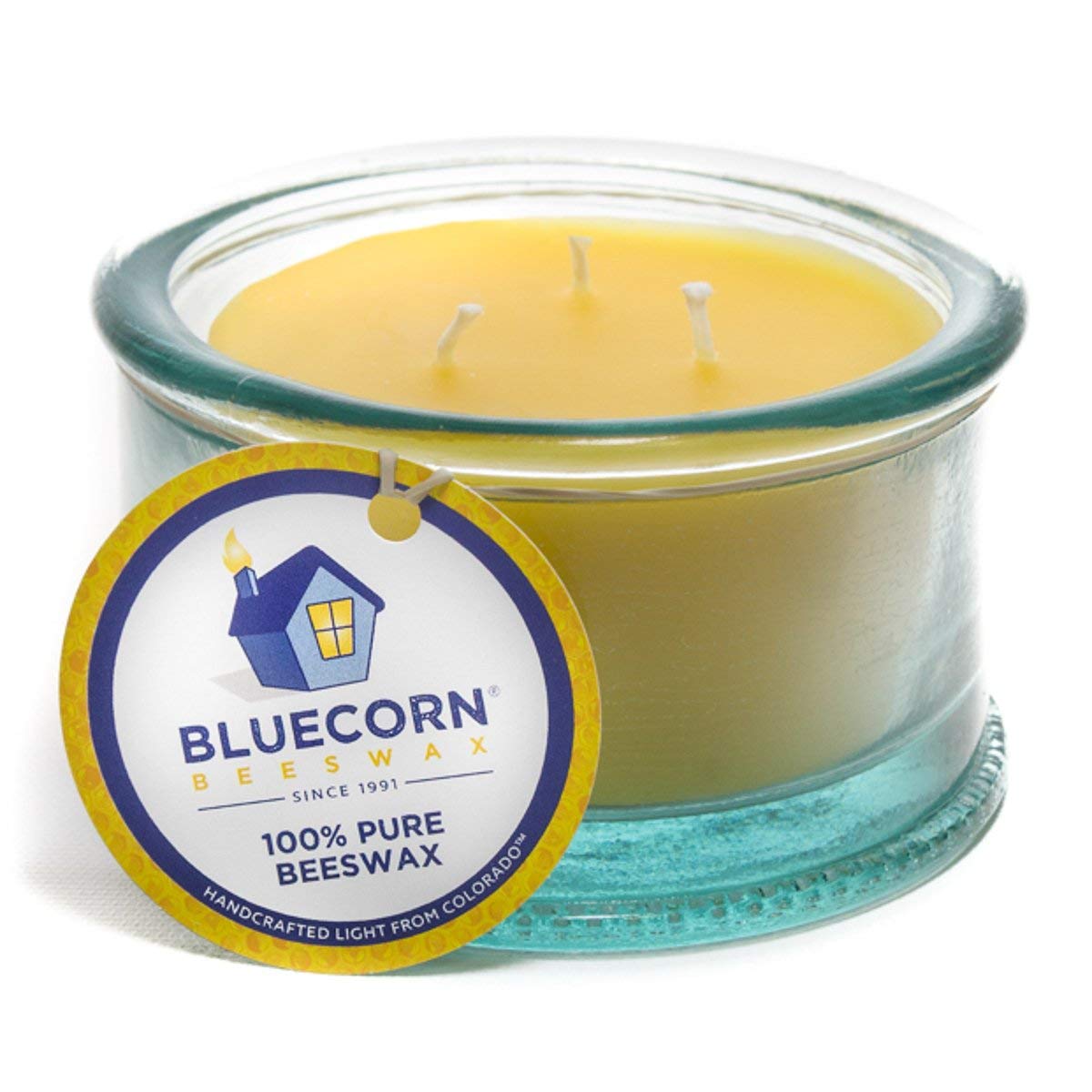Bluecorn Beeswax 100 Recycled Spanish Glass Beeswax Candle 3 Wick