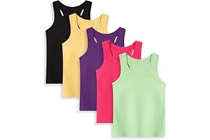 Weymuic 5 Pack Girls Kids Tank Tops Cotton Racerback Undershirts Sleeveless Dance Tank Tops for Toddlers