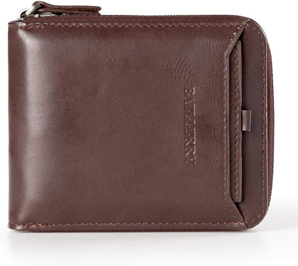 Men's Short Bifold Wallet Retro Zipper Leather Purse Two styles