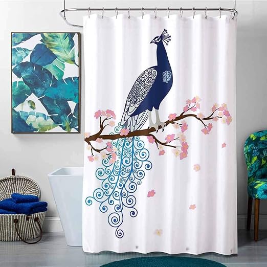 Amazon Com Homecoco Shower Curtains Brown And Blue Peacock Decor