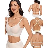 choolley Low Back Bra - Seamless Backless Bra V Neck Bralette for Women - Open Back Wireless Multiway Convertible Halter Bras