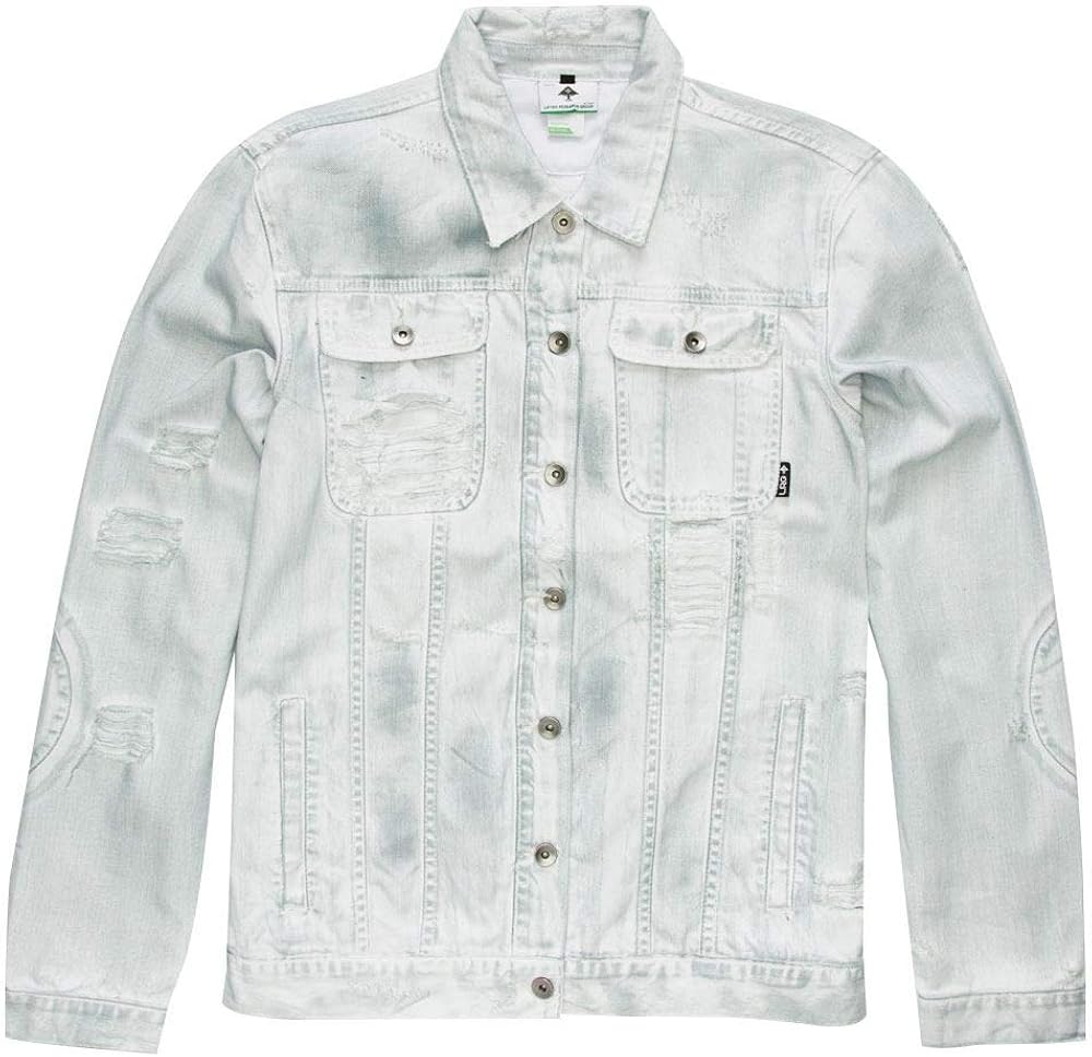 LRG Destroyed Denim Jacket White: Clothing
