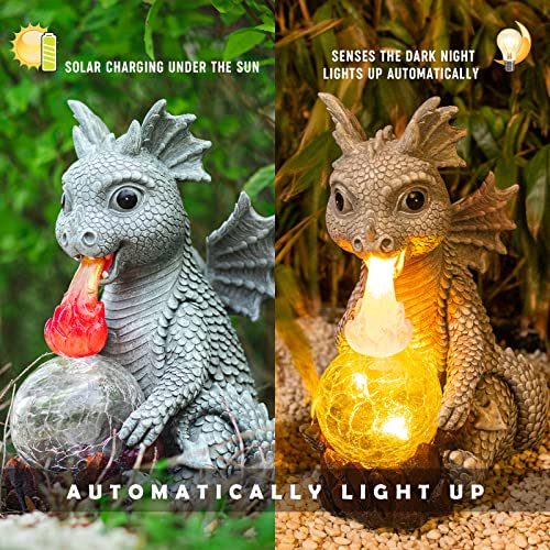 WONDER GARDEN Dragon Statue Spitfire Dragon Figurines Solar Light