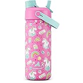 18 oz Kids Water Bottle for School: Leakproof, 2-in-1 Straw Spout Lid, BPA-Free, Easy Carry, Keep Cold 24H, Insulated Stainless Steel Cup for Backpack, Sports, Camping, Trip, Gift, Home (Cute Unicorn)
