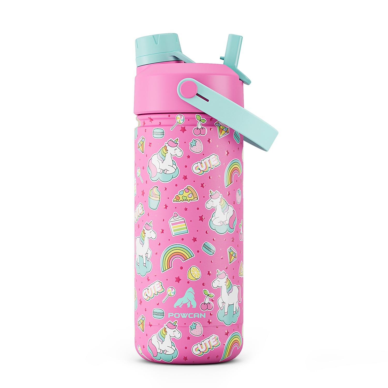 Photo 1 of 18 oz Kids Water Bottle for School: Leakproof, 2-in-1 Straw Spout Lid, BPA-Free, Easy Carry, Keep Cold 24H, Insulated Stainless Steel Cup for Backpack, Sports, Camping, Trip, Gift, Home (Cute Unicorn)