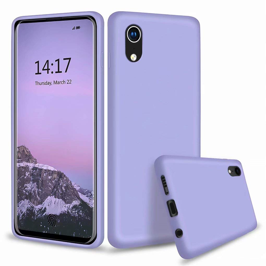 NiaCoCo Compatible with iPhone XR Case Ultra Thin Shockproof Liquid Silicone Mobile Phone Case Gel Rubber Made of Soft Microfibre Fabric Lining Pad PC Scratch Protection Phone Case (Blue Purple)