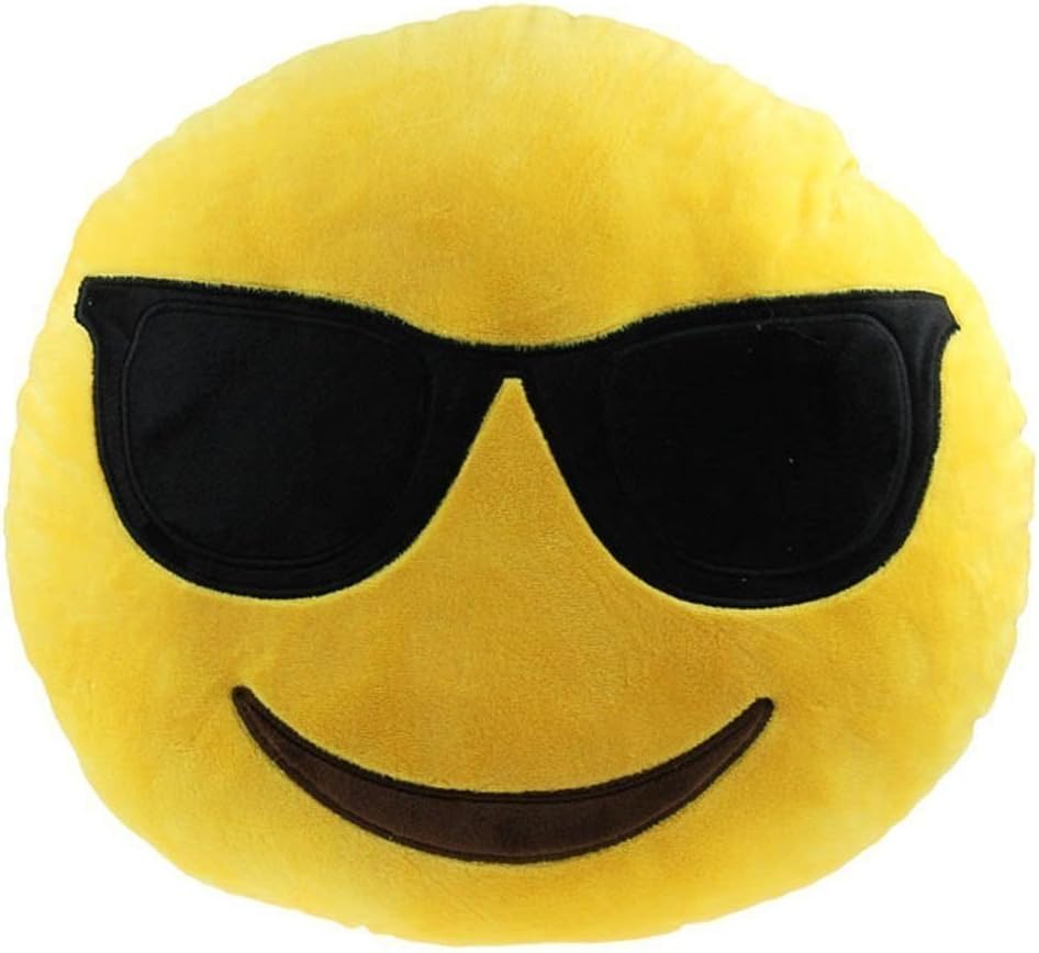 Emoji Comfort Emoji Smiley Round Yellow Emoticon Cushion Stuffed Plush Toy Various Designs (Sunglasses)