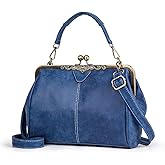 EDIWER Handbag for Women Leather Shoulder Bag Kiss Lock Top Handle Satchel Purse Vintage Crossbody Bag Evening Clutch Purses