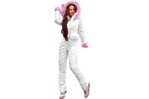 WQHNME Ski Suit for Women One Piece Snowsuit Waterproof Insulated Outdoor Sports Ski Jumpsuit Winter Snow Jackets Thermal Suit