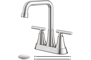 Bathroom Sink Faucet, Hurran 4 inch Brushed Nickel Bathroom Faucets for Sink 3 Hole with Pop-up Drain and Supply Lines, Stain