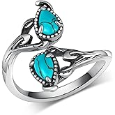 Naxidaze Real Turquoise Thumb Rings for Women 925 Sterling Silver Turquoise Spoon Ring Vintage Nature Turquoise Jewelry for Women