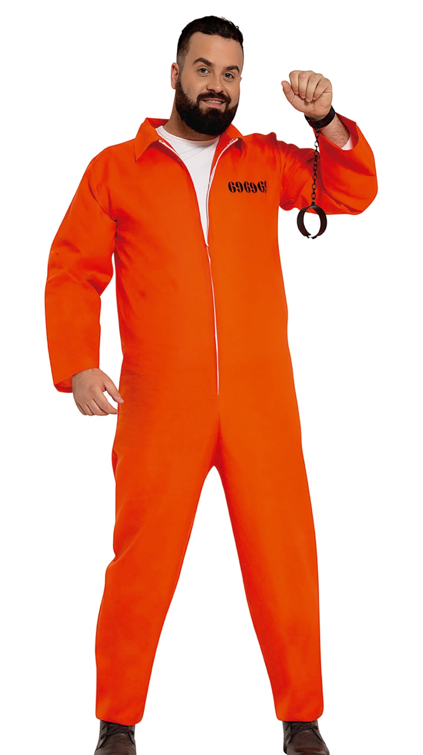 FIESTAS GUIRCA | Convicted Adult Fancy Dress Costume (38-40/M) - Prisoner Jumpsuit for Thief Parties, Halloween and Carnival - Ideal for Men - Orange