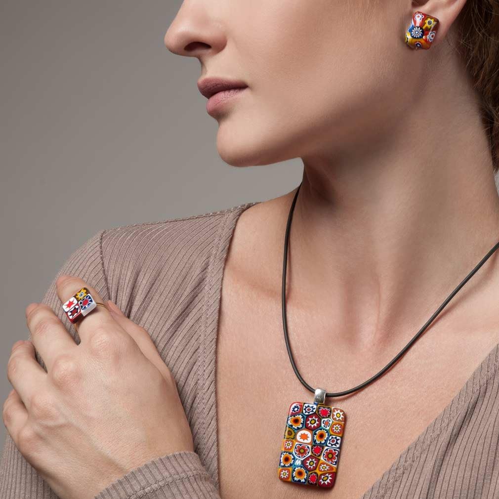 Glass Of Venice Murano Glass Millefiori Pendant Rectangular - Multicolor - Image 5