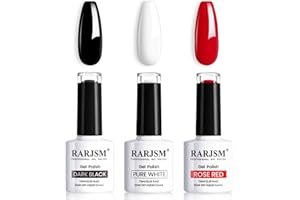 RARJSM Black White Gel Nail Polish Red Nail Polish Set Soak Off Gel Polish 3PCS 7.5ML UV LED Curing Required Nail Polish Nail Art French Manicure DIY at Home