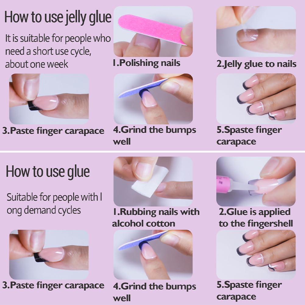 Medium Press on Nails Square Fake Nails, Glue on Nails Medium False Nails with White French Tip Nails Gloss Press ons Designs Acrylic Nails Press on Artificial Nails Stick on Nails For Women 24Pcs - Image 6