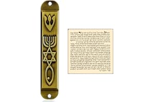 TALISMAN4U Brass Messianic Mezuzah Case with Scroll for Door 3D Menorah Messianic Seal 10 cm / 4 Inch