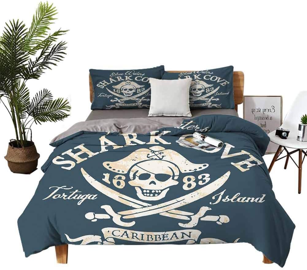 DRAGON VINES King Size Sheets Pirate Deep Pocket Queen Sheets Shark Cove Tortuga Island Caribbean Waters Retro Jolly Roger W103 xL90 Slate Blue White Light Mustard