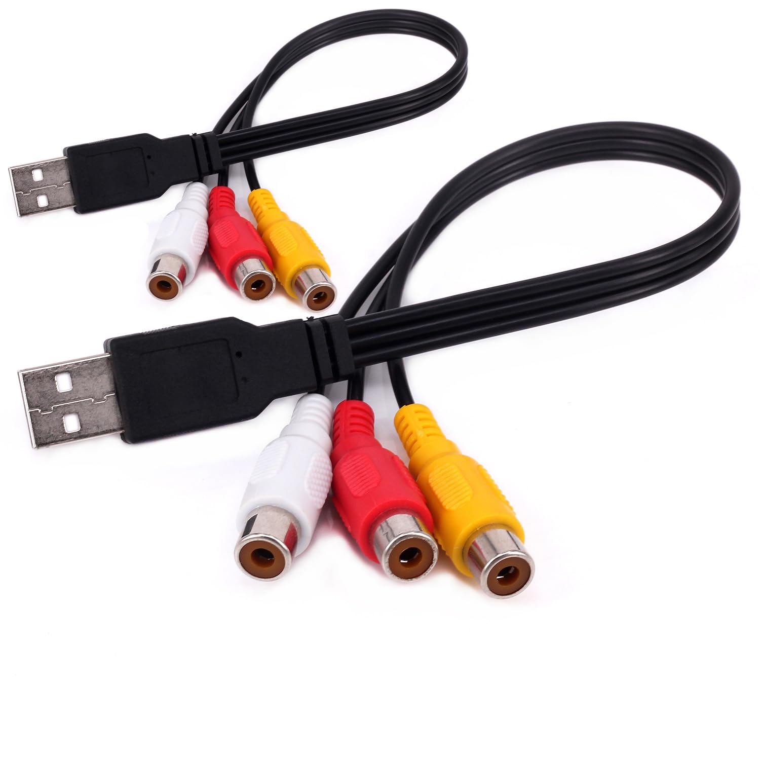 BENACES USB to 3RCA Cable, 2-Pack 0.25m USB Male to 3 RCA Female Jack Splitter Audio Video AV Composite Adapter Cable for TV/PC