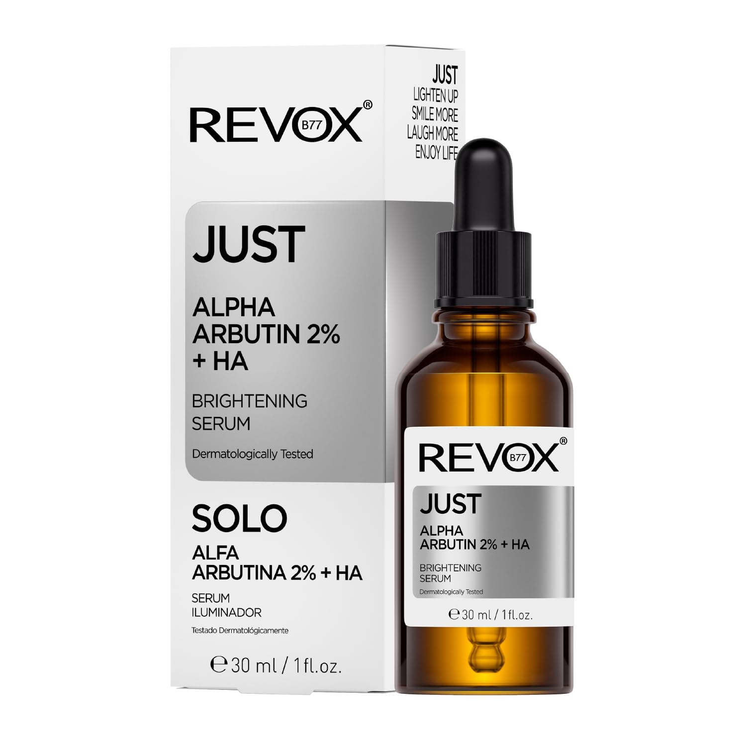 REVOX B77 - Just Alpha Arbutin 2% + HA, 30 ml, Alpha Arbutin and Hyaluronic Acid, Facial Brightening Serum, Reduces Dark Spots, Hydrates and Improves Skin Elasticity, Evens Out Skin Tone