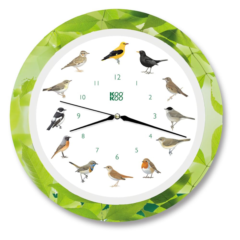 KOOKOO Singvogel leaf, singing birdclock includes 12 genuine original field recordings from native songbirds