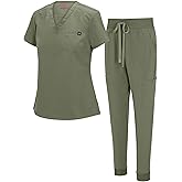 Natural Uniforms Womens Cool Stretch Modern Tuck-In Top Yoga Jogger Scrub Set with Regular and Petite Sizes