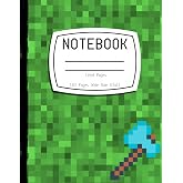 Notebook: Wide Ruled Writing Notebook For Boys and Girls, Green Pixel Gamer Pattern Blank Lined Book