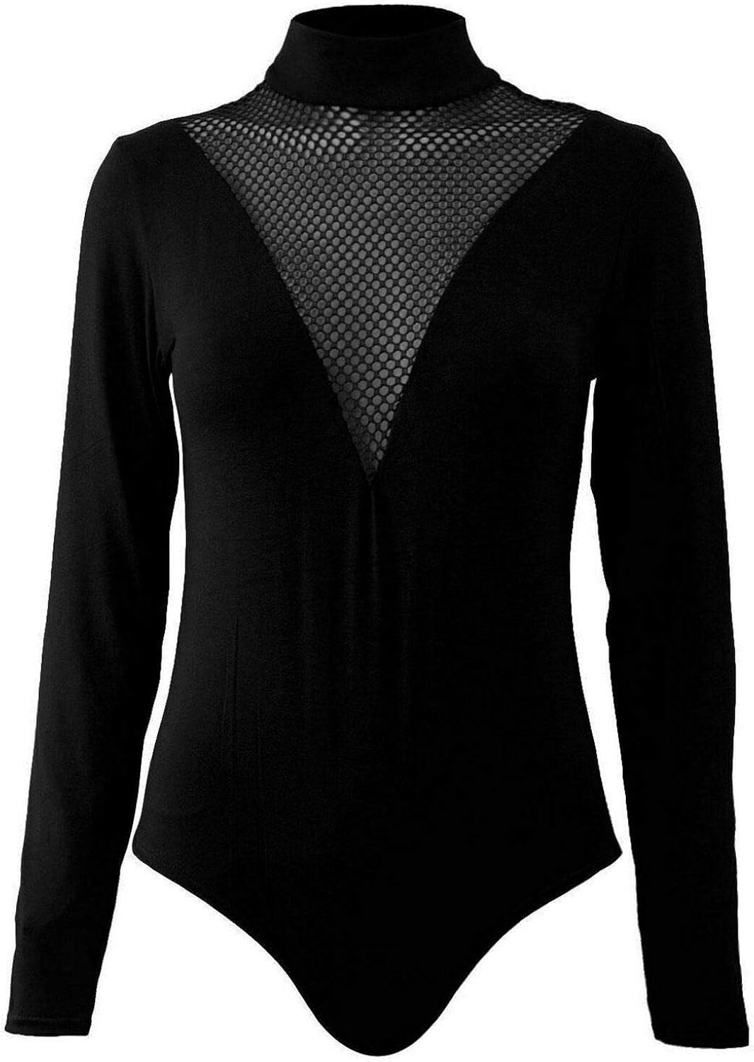 Women Sexy Fishnet High collar Turtleneck Hollow Out Shirt Long Sleeve See Through Bodycon 