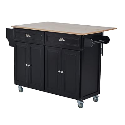 HOMCOM Rolling Oak Wood Drop-Leaf Kitchen Island Cart with Storage