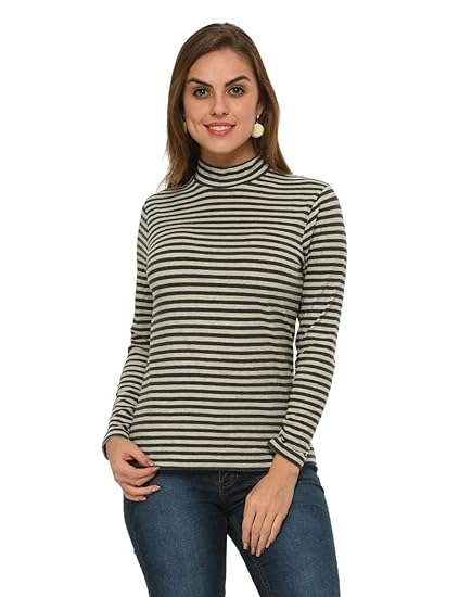 Women Cotton Spandex Highneck Top(XS-4XL)