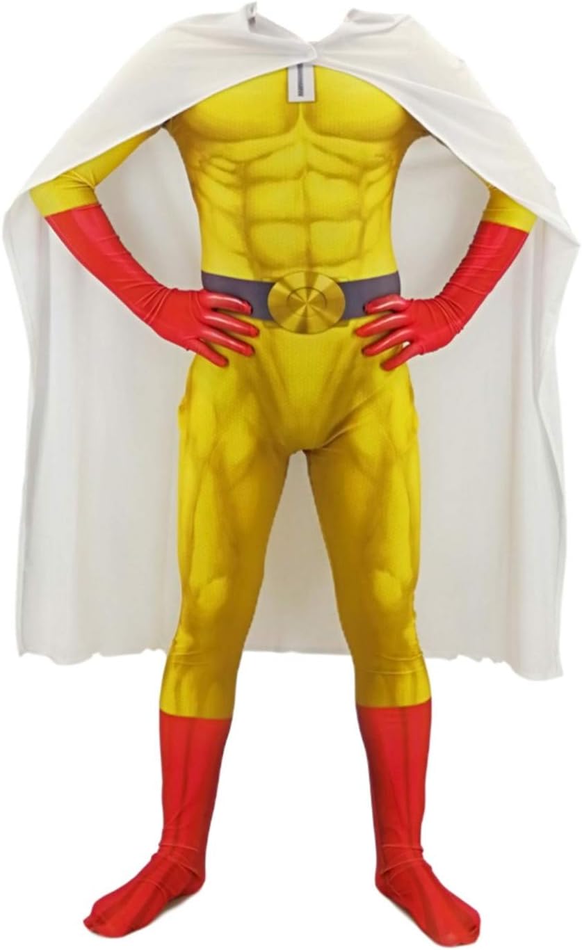 Gesikai01 One Punch Man Cosplay Costumes Adult Kids Saitama Zentai Suit Bodysuit Jumpsuit with Cape Halloween Costumes