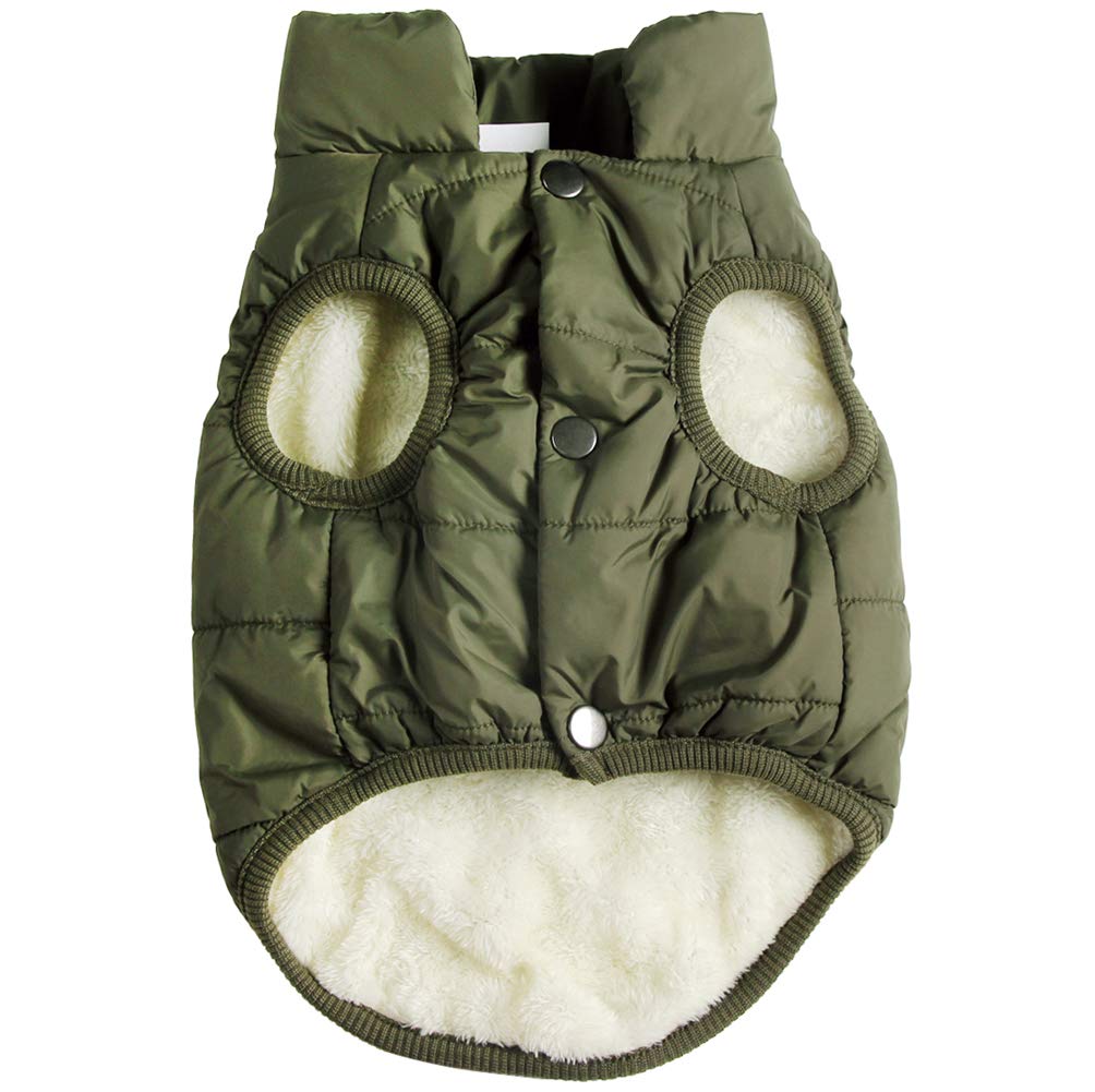 JoyDaog 2 Layers Fleece Lined Warm Dog Jacket for Puppy Winter Cold Weather,Soft Windproof Small Dog Coat,Green M