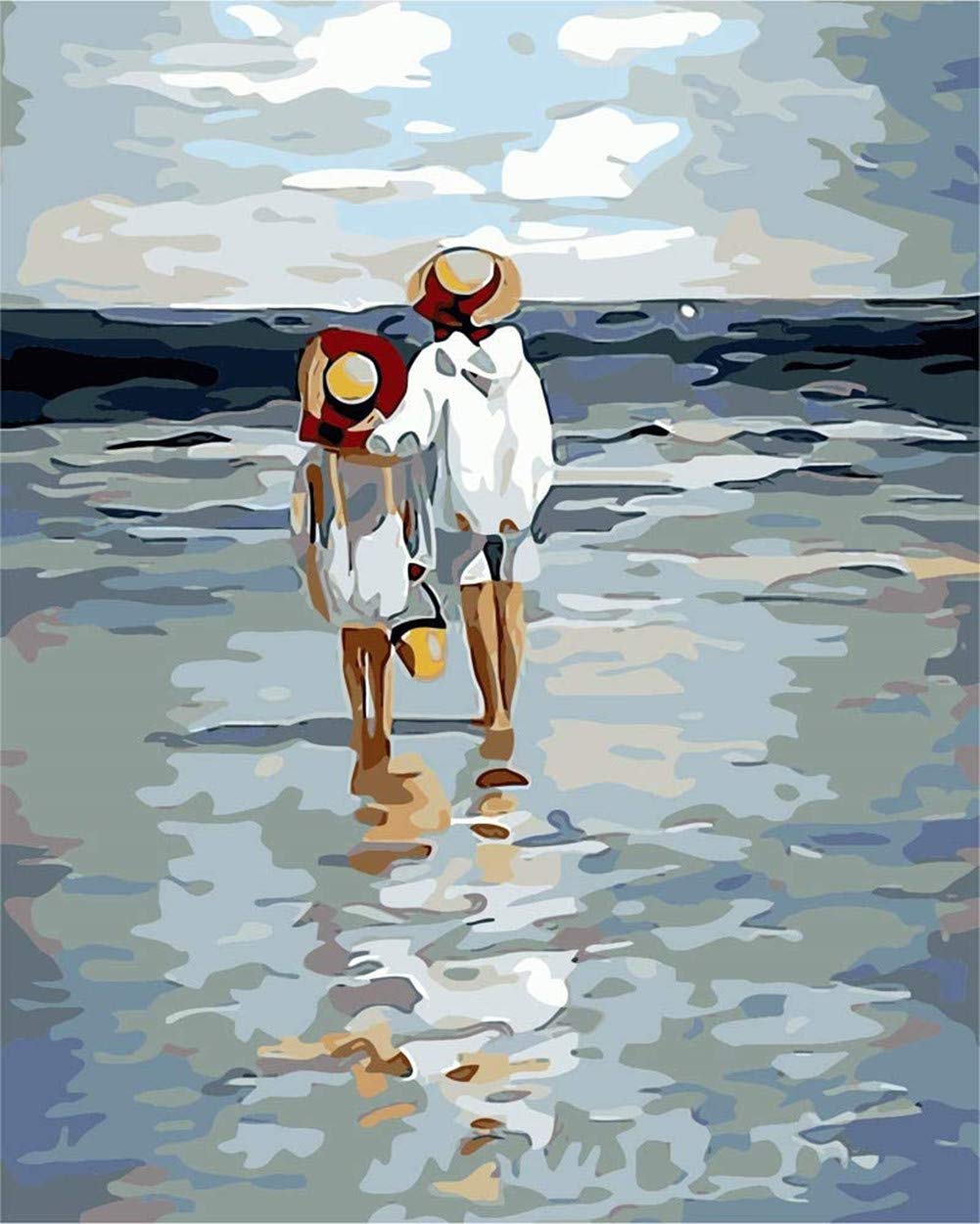 Maysurban DIY Paint by Numbers Kit for Adults Beginners on Canvas Oil Painting by Numbers Acrylic Painting Kits Painting Without Frame 40x50cm (Kids by Sea)