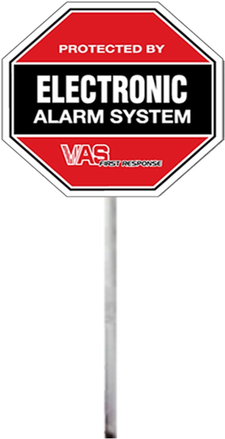 VAS Security Sign 105YS Burglar Warning Sign on Aluminum Stake Protected by