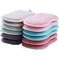 12 Pack Durable Scrub Scouring Sponge, Non-Scratch Microfiber Sponge Along with Heavy Duty Scouring Power, Effortless Cleaning of Dishes, Pots and Pans All at Once (Six Colors)
