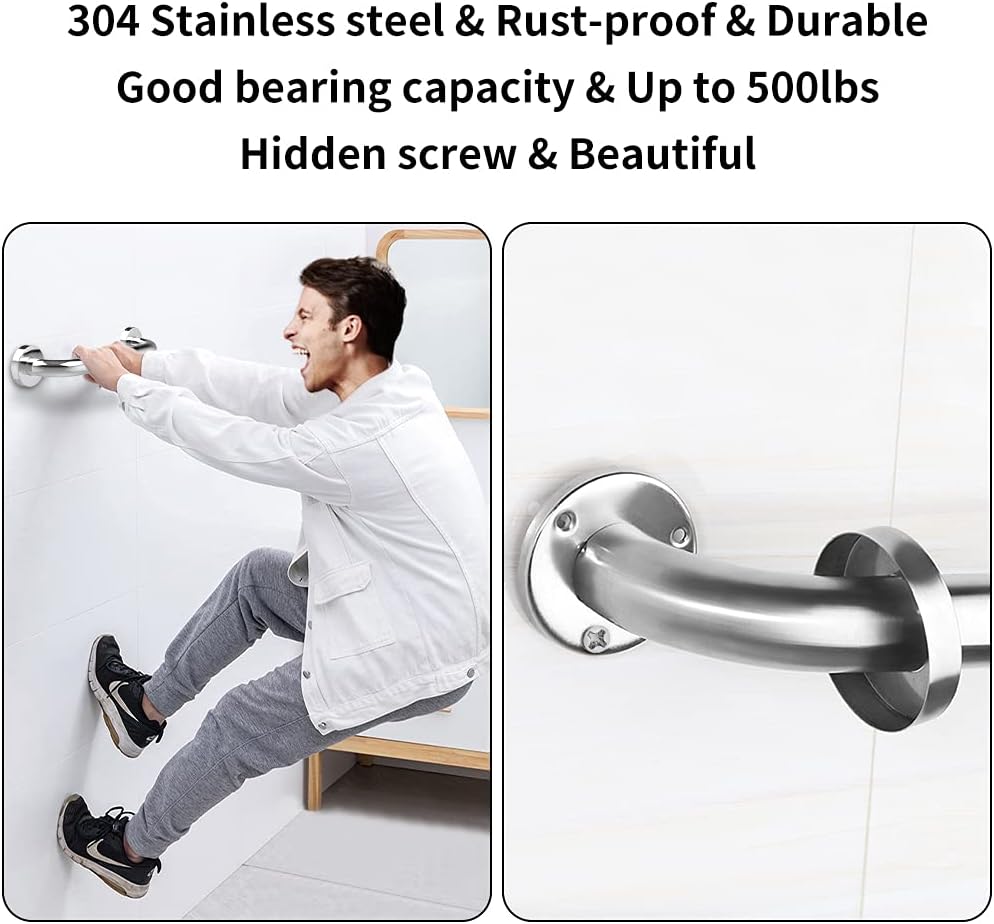 GOANDO 2 Pack Grab Bars for Bathroom Shower Handle 12 Inch Shower Grab Bar Shower Balance Bar Stainless Steel Handicap Grab Bars Pregnant Woman Elderly Injury Senior Assist Bath Handle: Health & Personal Care