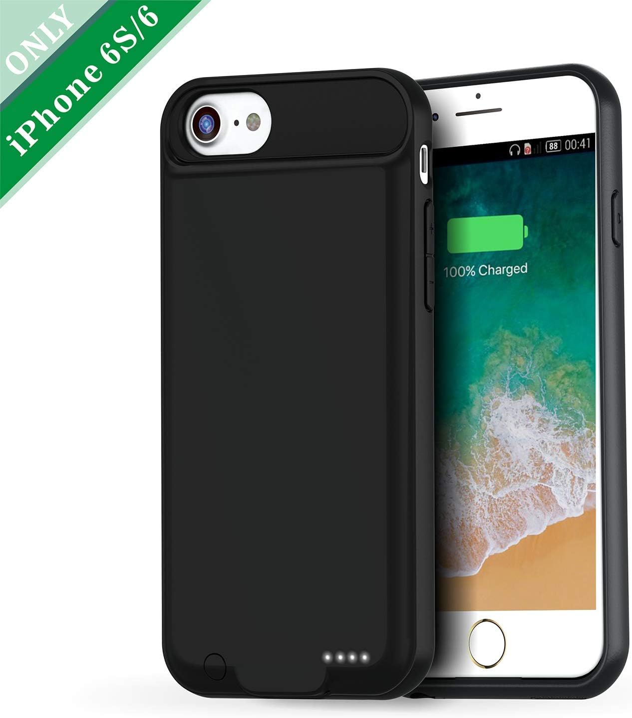 VORCSBINE iPhone 6S/6 Battery Charging Case, 3000mAh Protective Charger Case-Black(4.7inch)