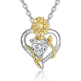 AENEAS Sunflower Necklaces for Women Sterling Silver You Are My Sunshine Necklace Sunflower Birthday Love Heart Mother's Day Gifts for Birthday Mothers Day Christmas Anniversary