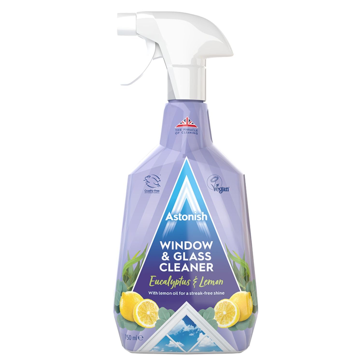Astonish Window and Glass Cleaner, Vegan and Cruelty Free Spray, 750ml, Lemon