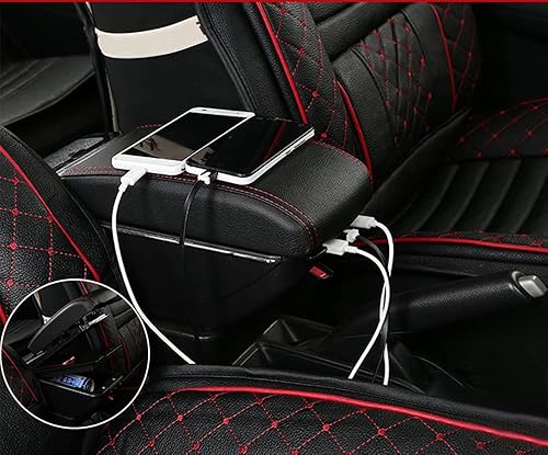 Center Console Armrest For Nissan Sunny/March/Versa/Almera/Latio Sedan (2012–2018) – Storage Box With Cup Holder & Leatherette Padding, Black Stitch, Left Hand Drive Only