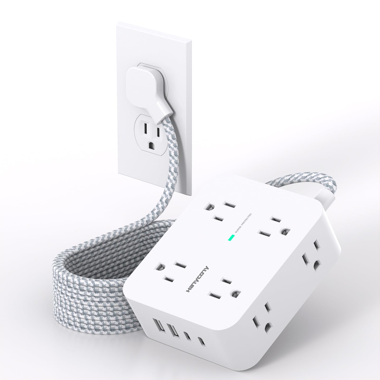 Photo 1 of Extension Cord 25 Ft, HANYCONY 1080J Surge Protector Power Strip Long Cord with 8 AC Outlets and 4 USB Ports (2 USB-C), Wall Mount, Desk Charging Station for Home Office College Dorm Room Essentials