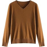 SHABADUER Women's Cashmere and Merino Wool Blend Long Sleeve Lightweight Warm V Neck Sweater