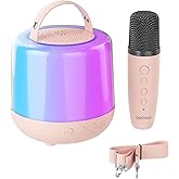 Karaoke Machine for Kids, Portable Bluetooth Speaker with Wireless Microphone & RGB Lights, Magic Voice Effects for 3-12+ Girls Christmas Home Party (Pink)